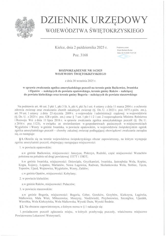 Informacja w sprawie zwalczania zgnilca amerykańskiego pszczół